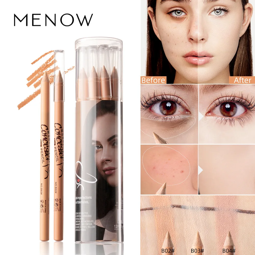 Menow P137 Wooden Rod Concealer Acne Pen Cover Scar Color Mottle 12 PCs Shading Pen High Gloss Pen Makeup Gift for Girl or Women