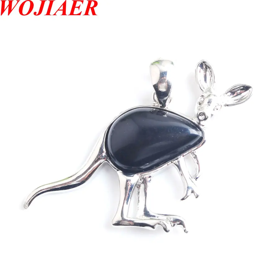 

WOJIAER Smart Animal Kangaroo Pendant & Necklaces Water Drop bead Natural Black Agate Stone for Women Jewelry N8037