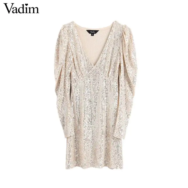 Вадим женские вечерние стильные пикантные блестками мини платье с буфами на