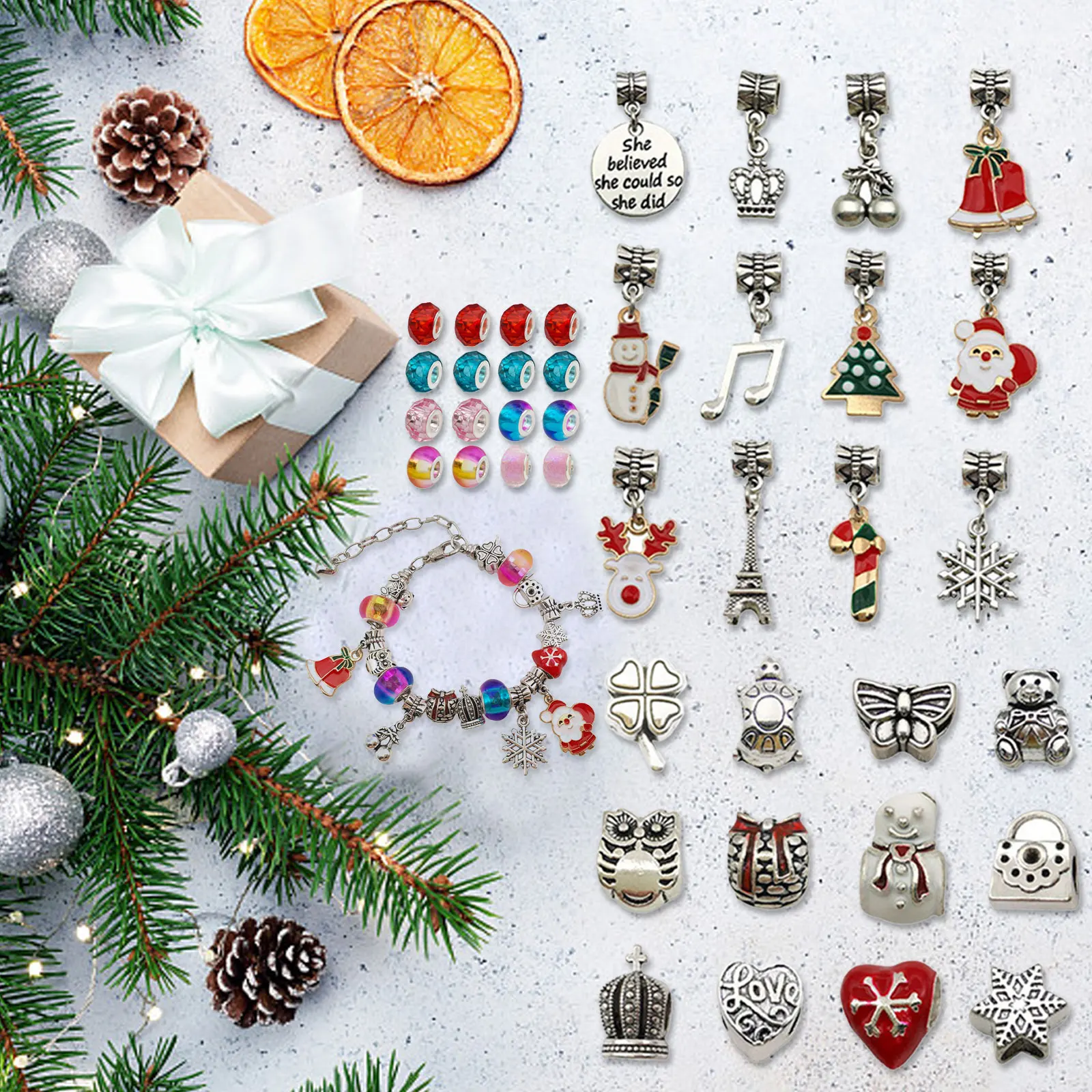 

DIY браслет с подвесками, реальный набор с розовой подарочной коробкой для женщин, рождественский подарок, самодельные изделия