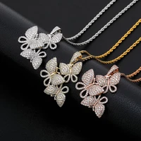 new fashion butterflys pendants necklaces for women hip hop rock claw setting cubic zirconia bling iced out rapper jewelry gift