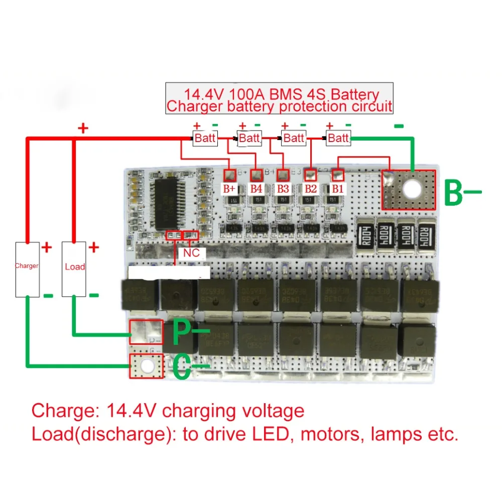 

BMS 4S 14.4V 100A 18650 Li-ion LiFePO4 LiFe LMO Lithium Battery Charge Protection Circuit Board PCB BMS Charging Balance Module