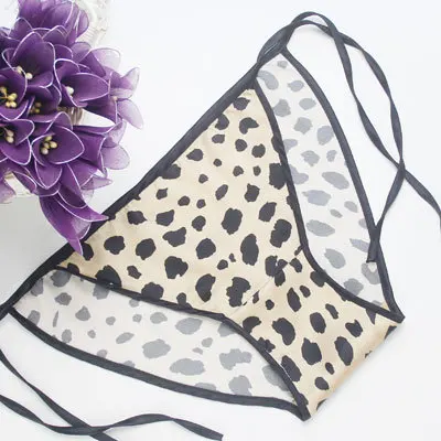 Сексуальный чистый шелк женские стринги шелк тутового шелка Регулируемая Талия бикини трусики - Цвет: LEOPARD XXD001