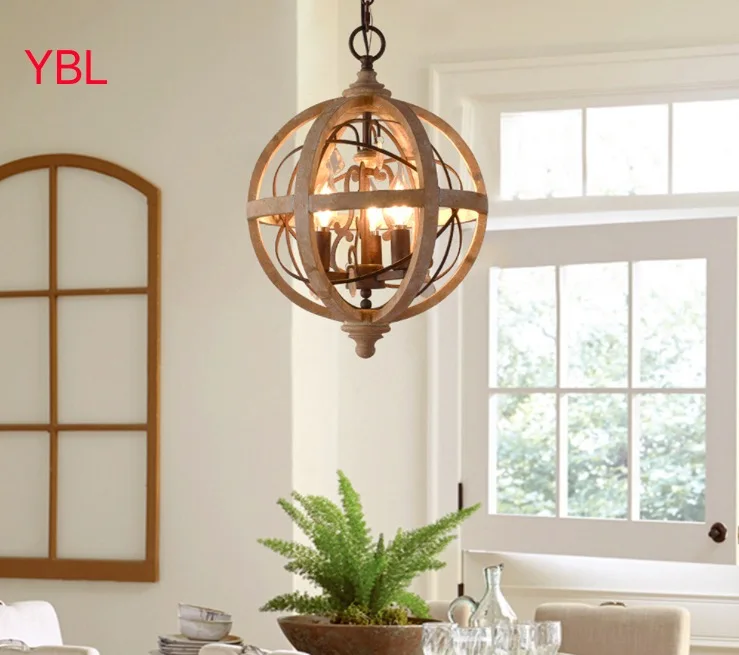 

Креативная люстра, американские Ретро Старые шариковые люстры из массива дерева, художественные деревянные декоративные лампы для гостино...