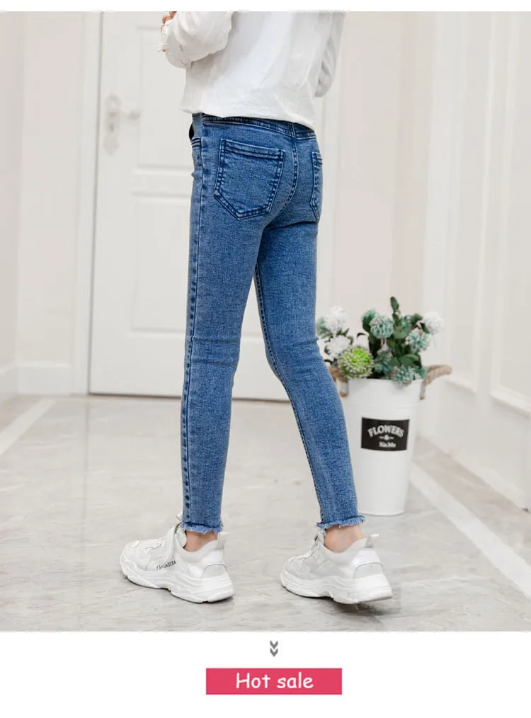 Брюки для девочек Новинка осени 2020 детские джинсы синие черные эластичные узкие