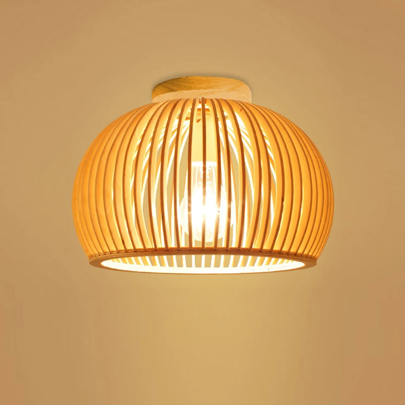 

Modern Wood Birdcage E27 bulb Ceiling Lights Nordic Home Deco Bamboo Weaving Wooden Ceiling Lamp Cage lamp Fixtures