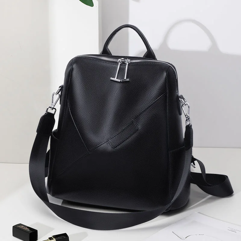 

Women's bag Genuine Leather Bag Big capacity Real Cowhide Leather Bag Luxury Designer Famous Brand Women Leather Handbag Black