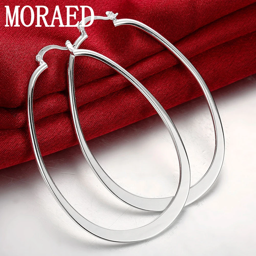 

Fine Jewelry 925 Sterling Silver Woman EarringsFlat U-Shaped Round Earrings For Women Charm Jewelry Gift