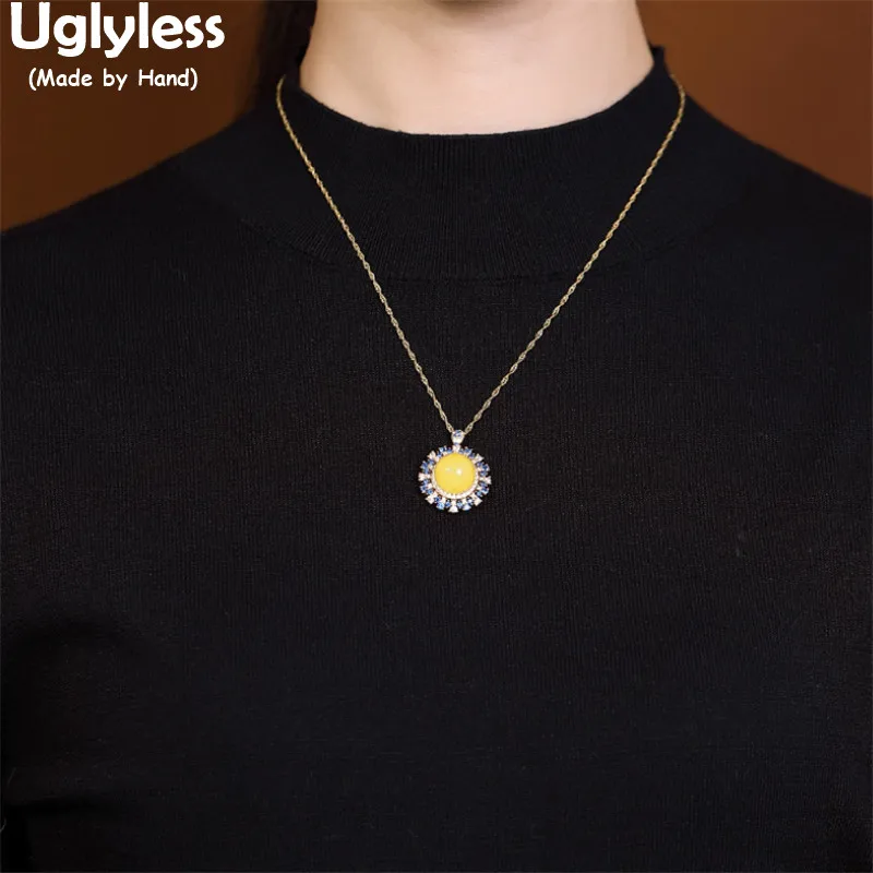 

Uglyless Dual Use Detachable Rings for Women Creative Assembled Pendants Necklaces+Chain Amber Jewelry Zircons 925 Silver Flower
