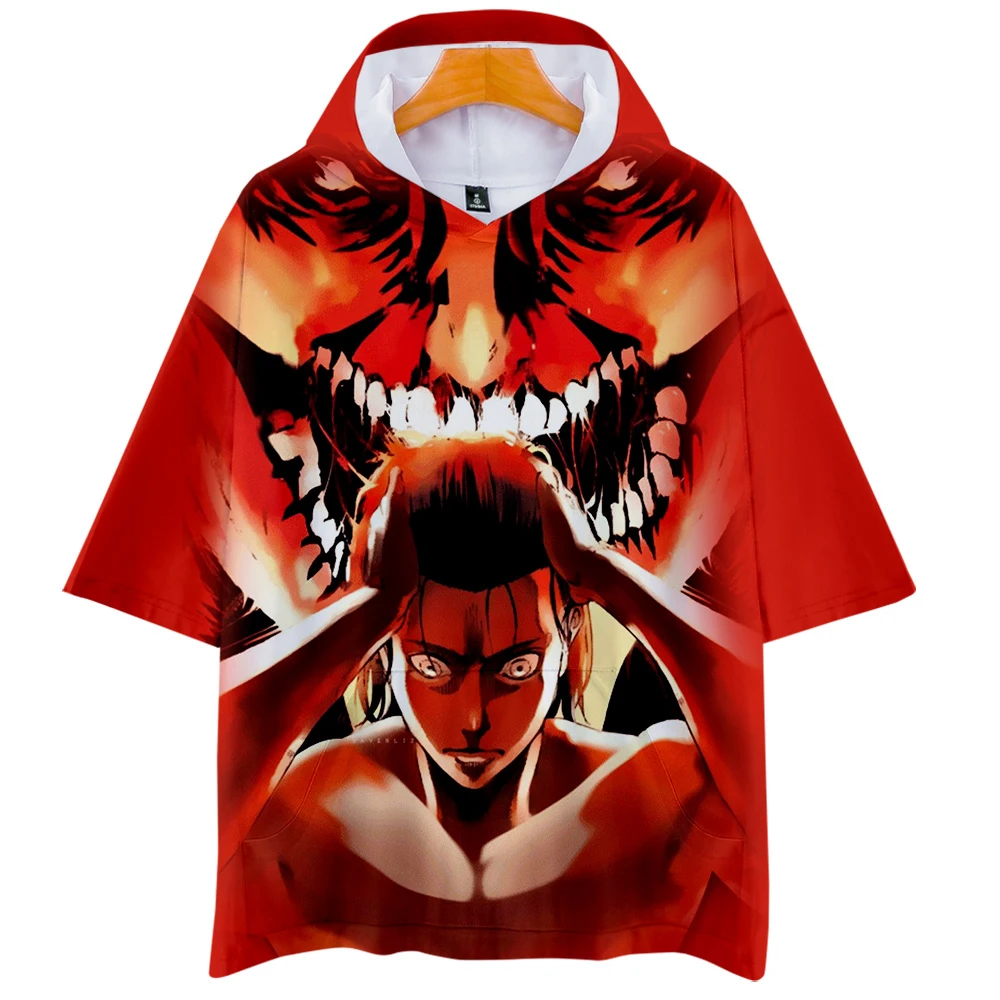 Мужская футболка с коротким рукавом дышащая толстовка капюшоном из аниме атака