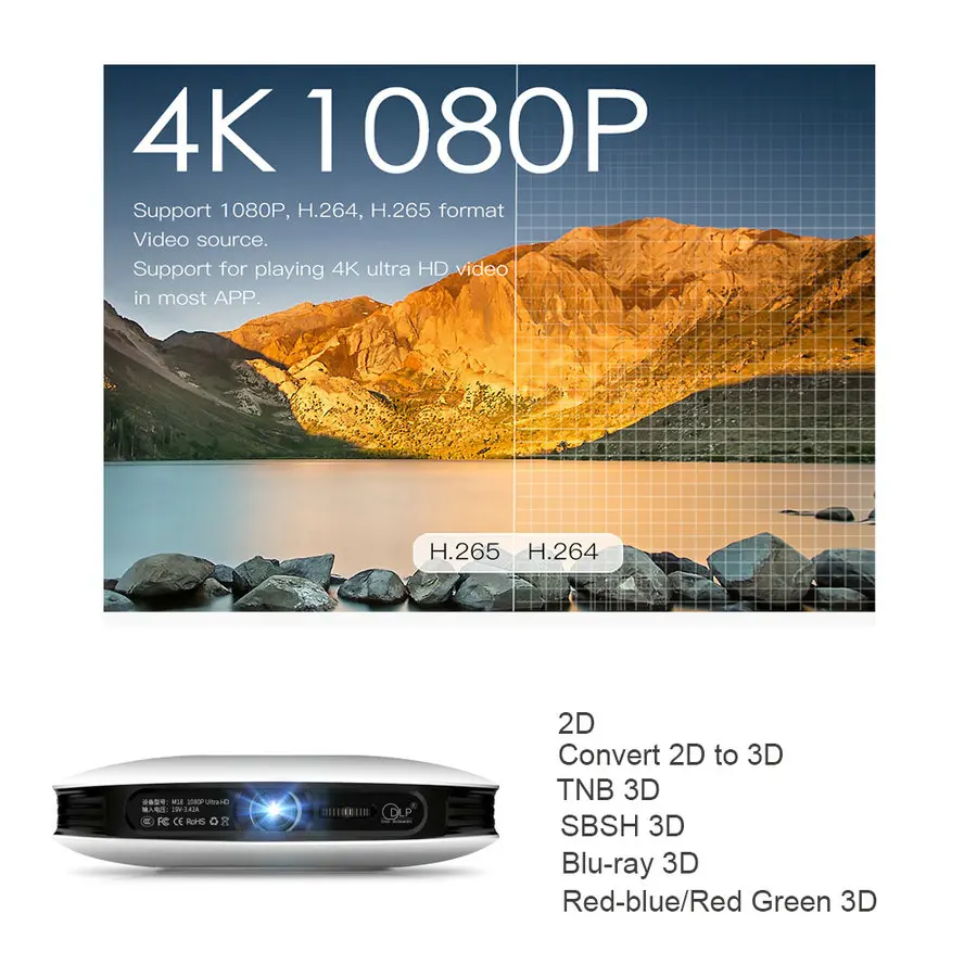 Vivicine 1080p 3D 4K проектор, Android wifi HDMI USB Full HD мини ПК игра домашний кинотеатр проектор 12000 мАч аккумулятор