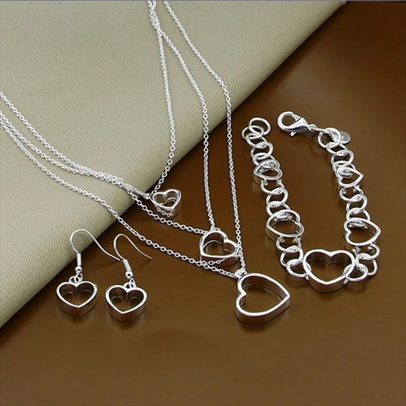 Женский комплект из ожерелья браслета и сережек серебра 925 пробы с простым