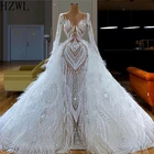 Белое Пышное Платье с перьями для свадьбы арабское платье для вечеринки кутюр Aibye свадебное платье кафтаны наряды Дубай