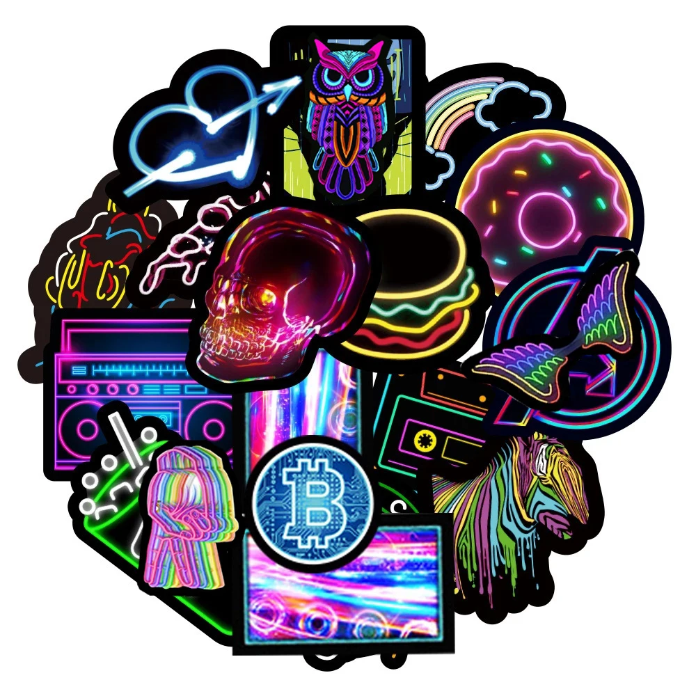 103050100pcs cool neon light graffiti stickers skateboard guitar laptop motorcycle waterproof toy cartoon sticker for kids free global shipping
