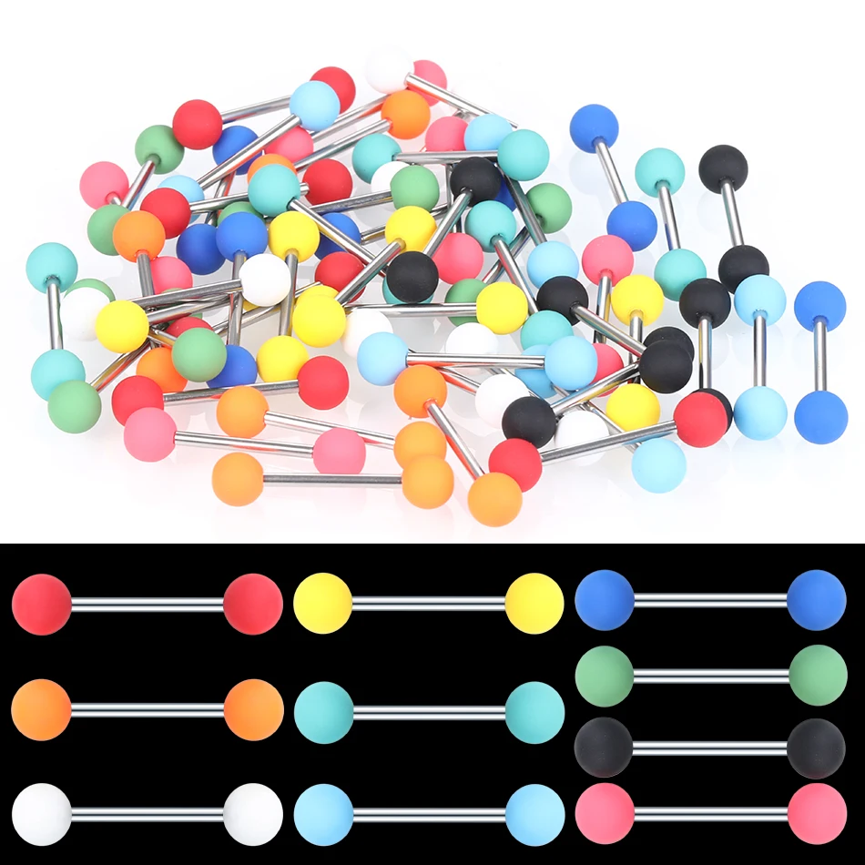 

50pcs/lot DIY 16mm Bar Rubber Painting Acrylic Tongue Piercings Sexy Nipple Rings Lot Helix Barbell Earring Piercing Jewelry 14G