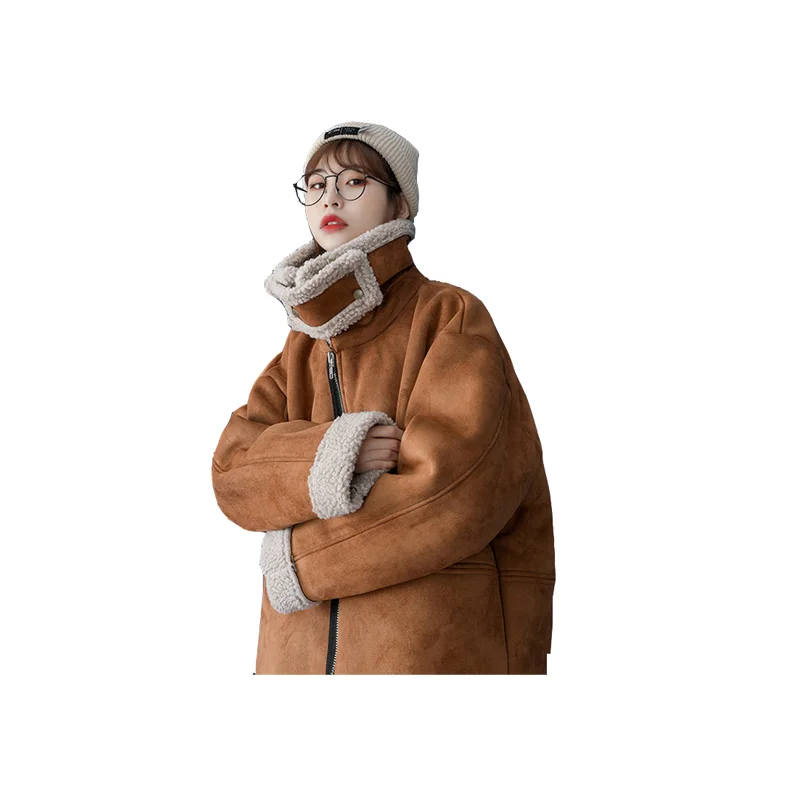 

2021 winter young girl student lamb fleece wool cotton padded jacket female warm out coat