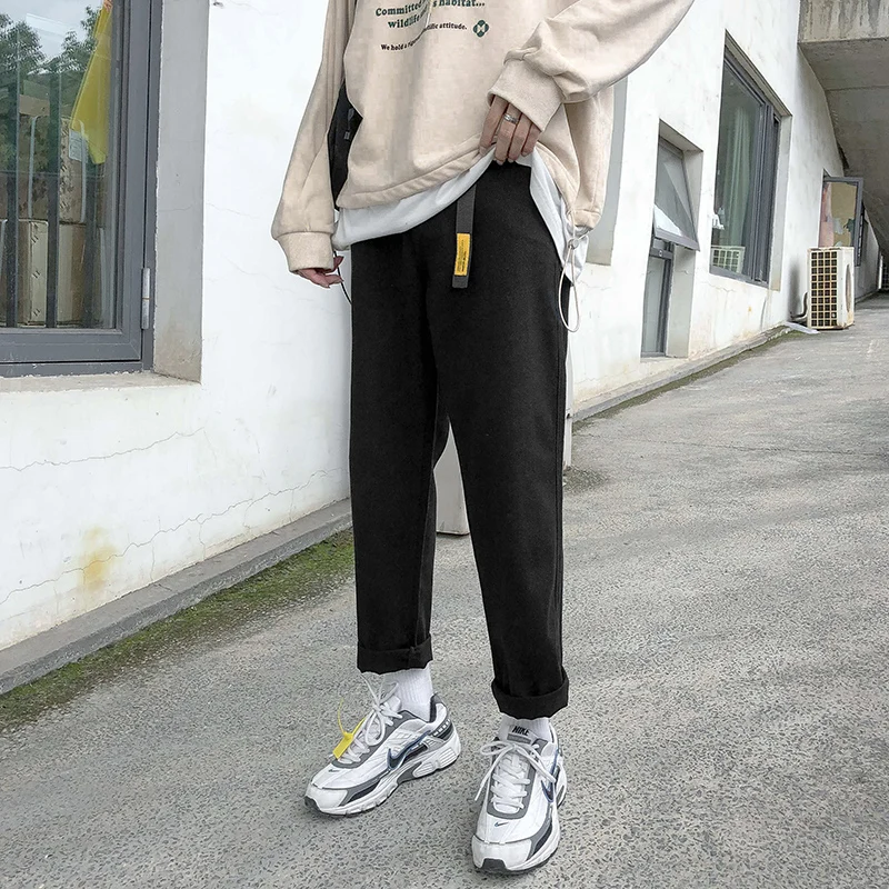 Однотонные прямые мужские повседневные штаны модные свободного кроя для мужчин