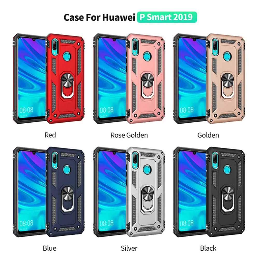 

For Huawei P Smart 2019 Honor 10 Lite Phone Case,Luxury Armor Shockproof TPU+PC 2 in 1 360 Degree Rotating Holder Ring Back Cove