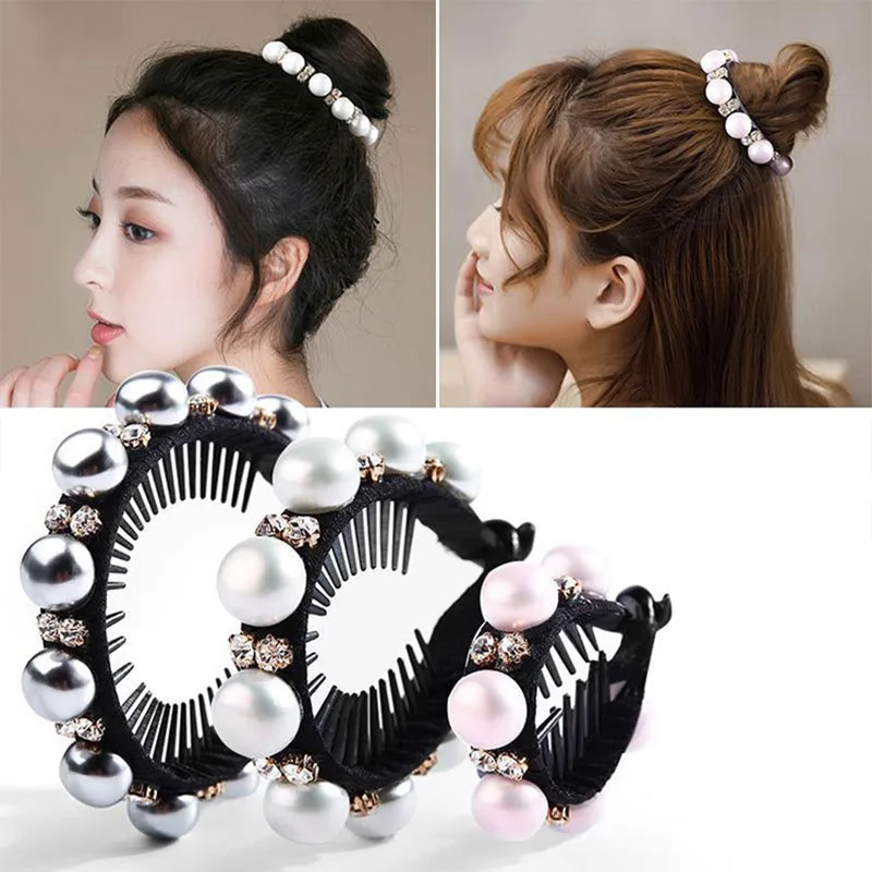 

Pearl Crystal Hair Claws for Women Ponytail Holder Black Hairband Color Pearls Rhinestone Hair Clips Fashion Elegant Accessories