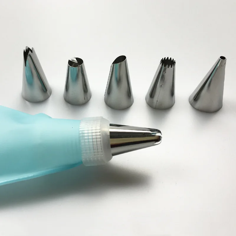 8 Silicone Kitchen Accessories Glass Tube Baking Bag + 6 Stainless Steel Nozzles A Set of Mint Cake Decoration Combination | Дом и сад