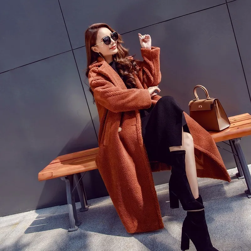 Женское теплое пальто Leiouna с длинным рукавом из искусственного меха отложным