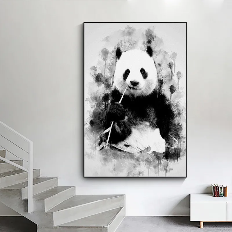 

Cute Panda Eating Bamboo Art Canvas Painting on The Wall Decorative Picture for Living Room Animal Posters and Prints Home Decor