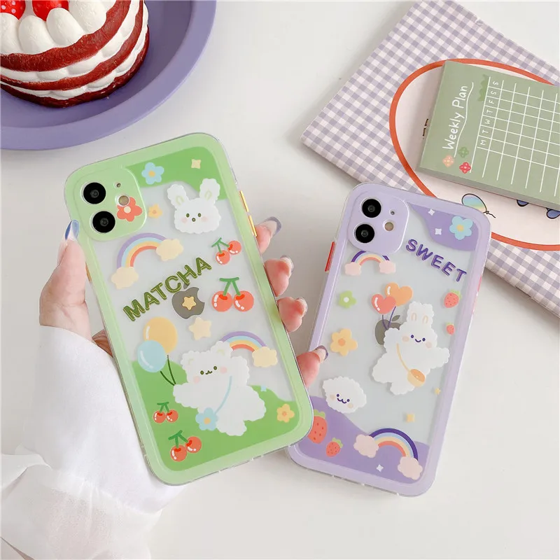 

Cute Cartoon Rabbit Transparent Case for IPhone 12 11 Pro Max SE 2020 Capa Fashion Cases for IPhone 6 7 8 Plus X XR XS Max Cover