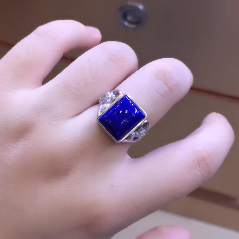 100% S925 чистое серебро инкрустированное натуральным афганским цветком квадратное