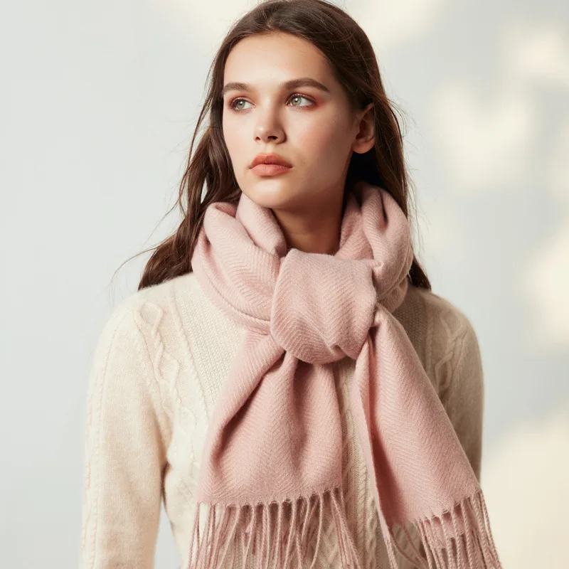 

Imitation Cashmere Winter Scarf Female Korean Version Thick Warmth Long Fringed Scarf Wild Fashion Pure Color Water Ripple Shawl