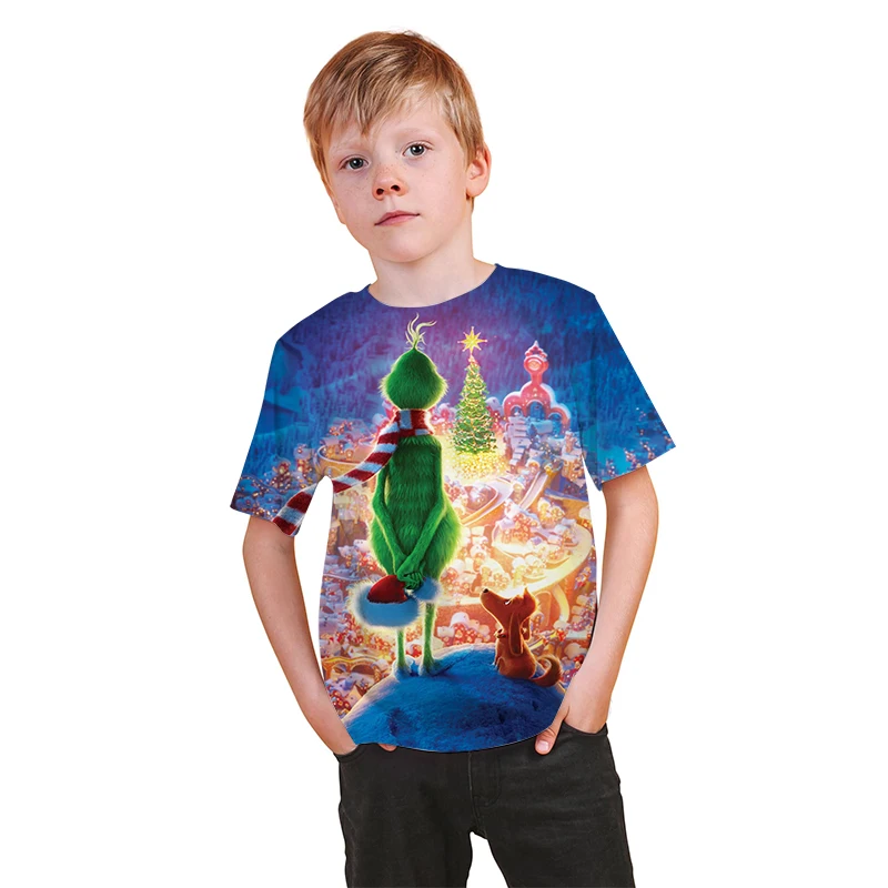 

3D printed Children's T-shirts movie green grinch T-shirt fashion cute animal pattern 3-14Year baby kid fashion clothing T-shirt