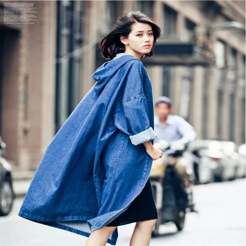 2019 весенне осеннее Новое повседневное Свободное пальто выше колена с капюшоном