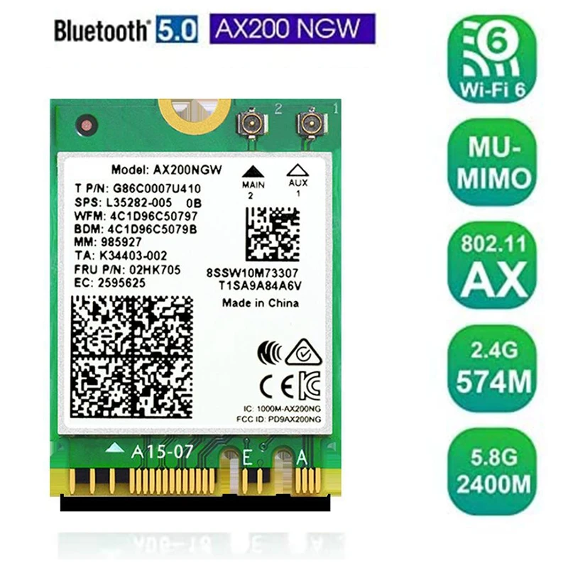 Двухдиапазонный беспроводной M.2 Wifi 6 для AX200 2974 Мбит/с Bluetooth 5 0 802 11 MU-MIMO NGFF сетевая