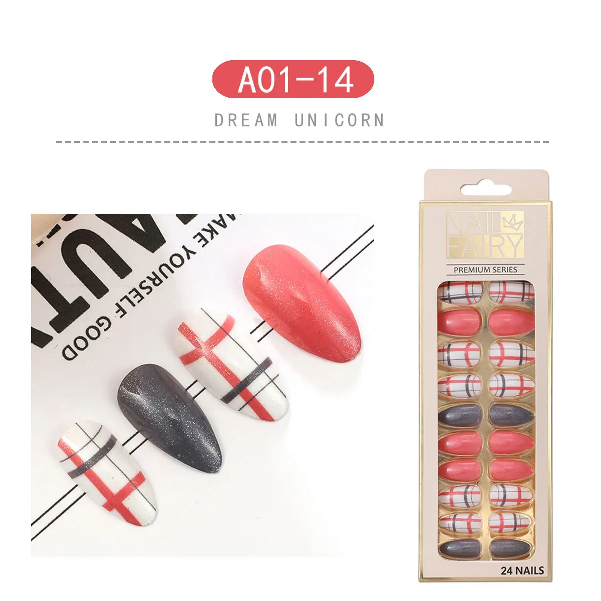 

24Pcs Geometric Jump Color False Nail Wearable Sharp Lattice Removable Manicure Beautiful Fake Nails Z1024