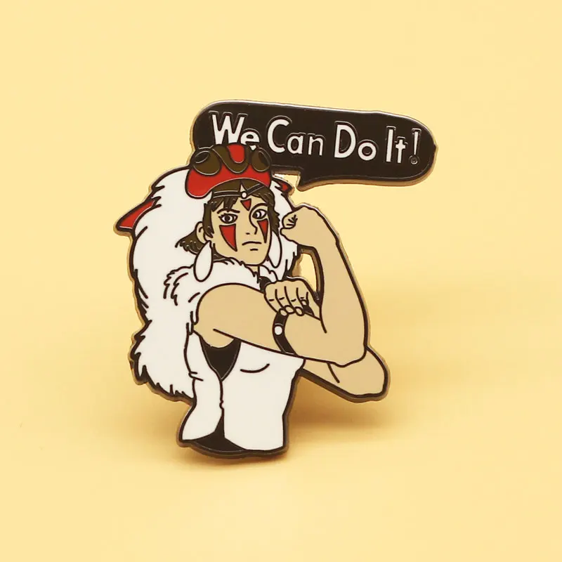 Брошь в виде принцессы Mononoke с заклепками и эмалированными булавками для мужчин