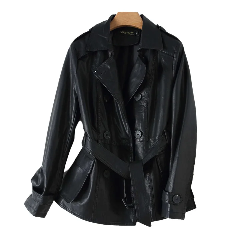 

in fashionable contracted 202000 build cultivate morality show thin long waist 2202 double-breasted leather coat