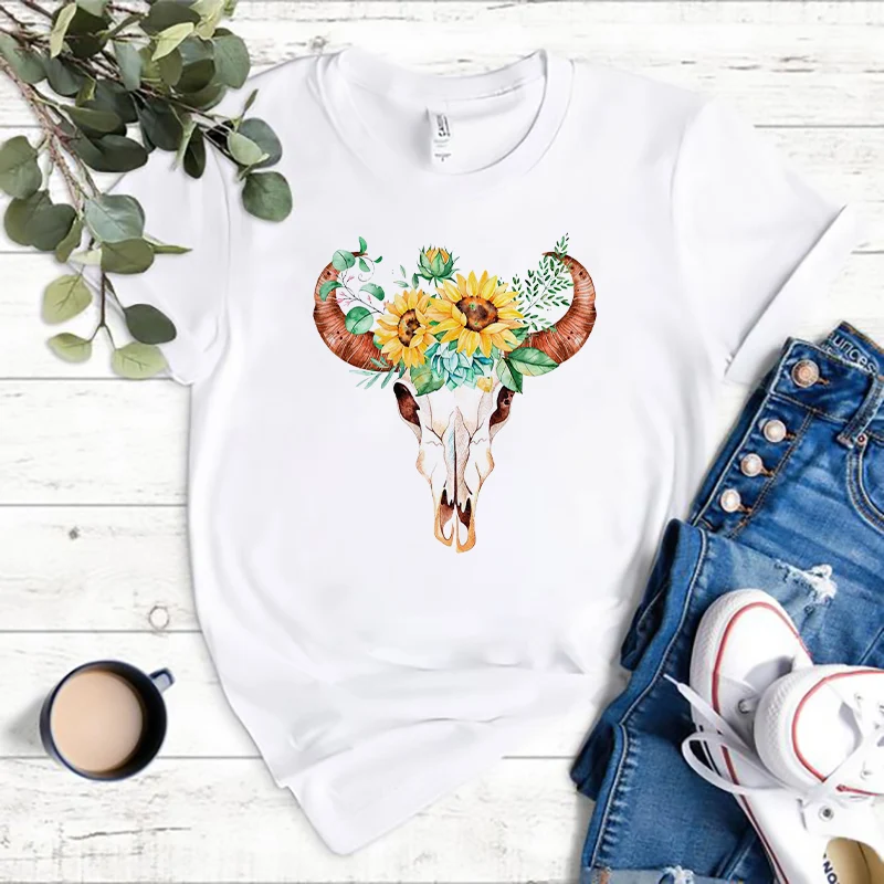 

Футболка женская в стиле Харадзюку, милый топ с коротким рукавом и цветочным принтом животных, Стильная летняя одежда 90-х с графическим прин...