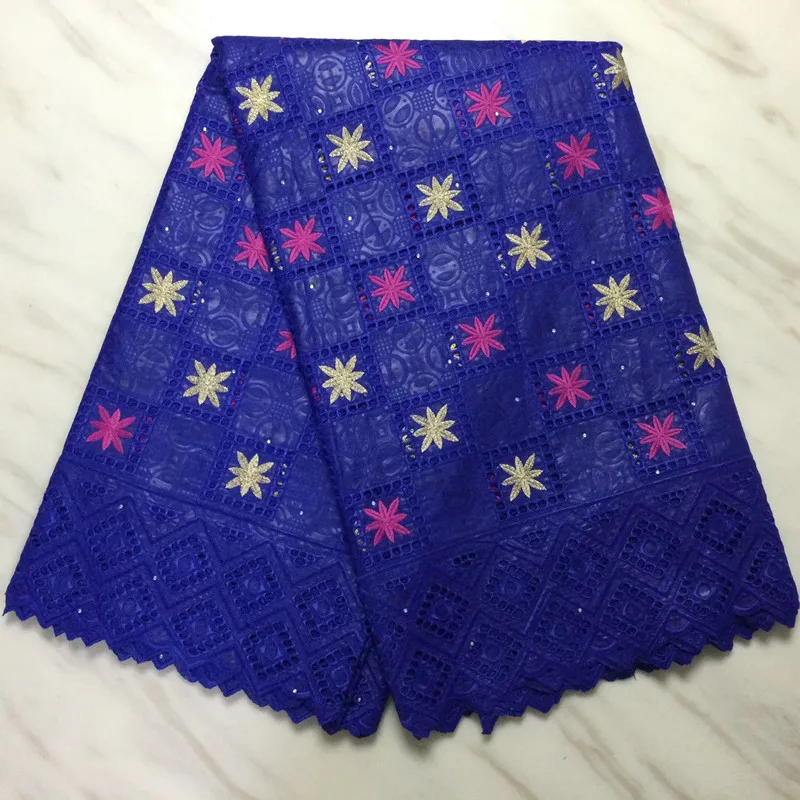 

5Yards/Lot Beautiful Royal Blue Bazin Brocade Lace Fabric African Cotton Material Embroidery For Dressing PL71330