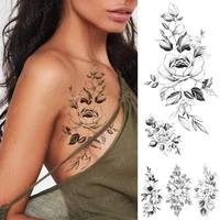 waterproof temporary tattoo sticker peony flower plum blossom flash tattoos female black minimalist line body art fake tatto