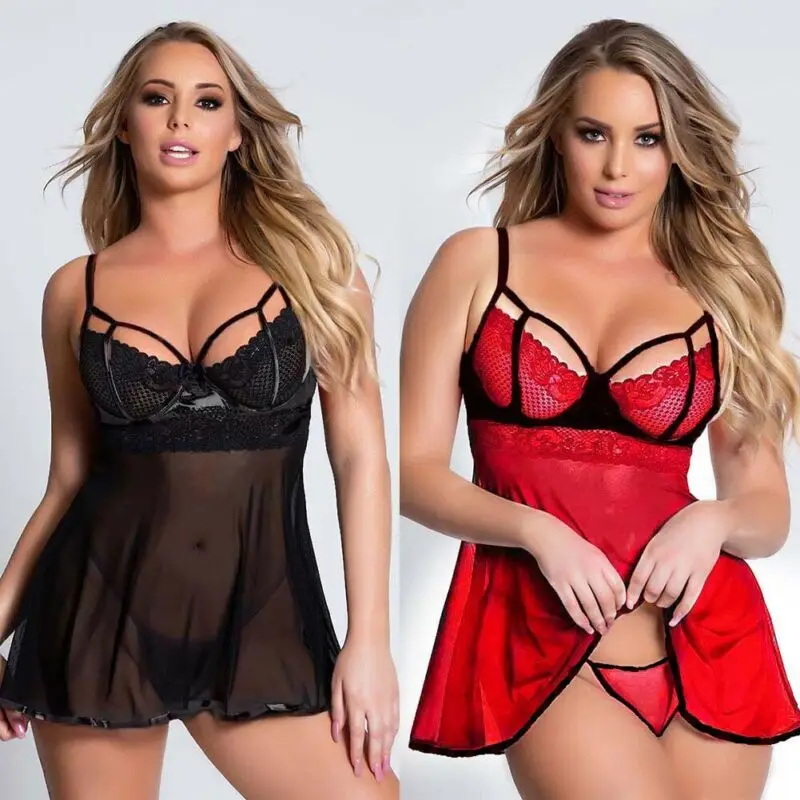 

2020 Plus Size Sexy Lingerie Women Babydoll Lace Dress Sexy Underwear G-string Thong Temptation Sleepwear erotic intimate 3xl