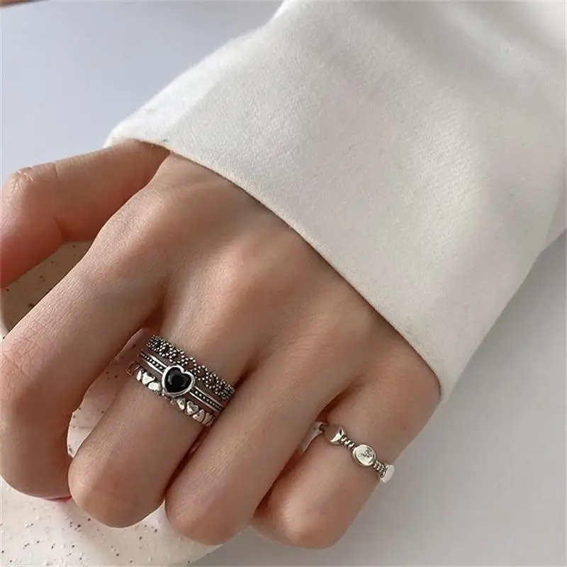 New Ins Personality Retro Sweet Cute Love Heart Ring Adjustable Love Multi-Layer Heart Ring For Women Girls Fashion Jewelry Gift