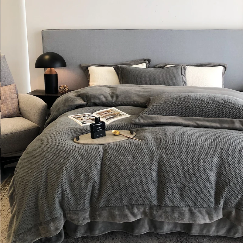 

Autumn winter antistatic double-sided warm 4 piece set thickened milk fluffy skin friendly bed sheet bedding set for home