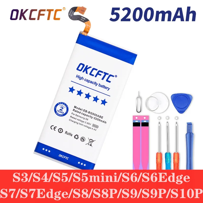 Аккумулятор OKCFTC для Samsung Galaxy S3 S4 S5 Mini S6 S7 S8 S9 Edge Active Plus S10Plus G950F G930F G920F
