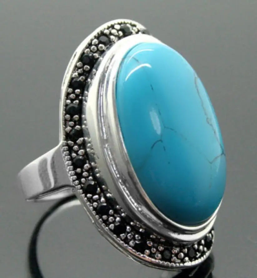 Бесплатная доставка 17X30mm Голубой Бирюзовый Овальный драгоценный камень 925 пробы