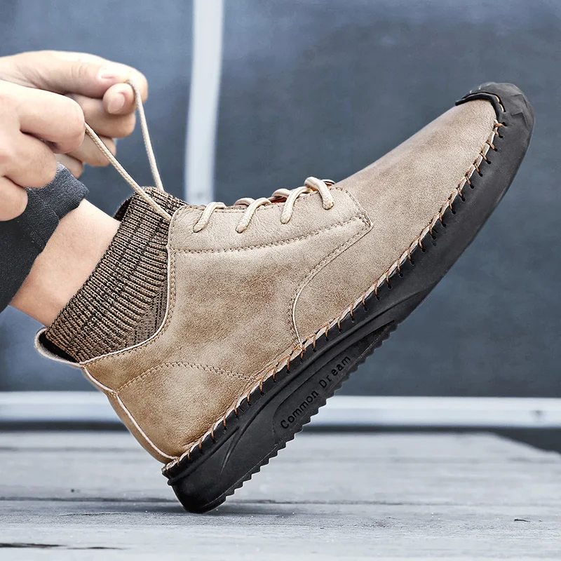 Ботильоны мужские высокие повседневная обувь на шнуровке удобные ботинки носки