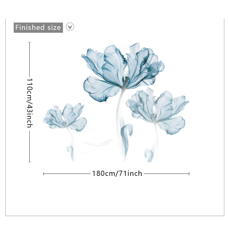 110*180cm Large Blue Flowers Wall Stickers for Living rooms Bedroom Sofa TV Background Plant Vinyl Decals Home Decoration | Дом и сад