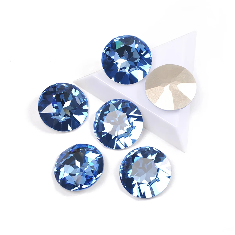 YANRUO 1201 27mm Light Sapphire Round Point Back Fancy Stone Settings Strass Crystal Rhinestones Sewn Stones For Decoration | Дом и сад