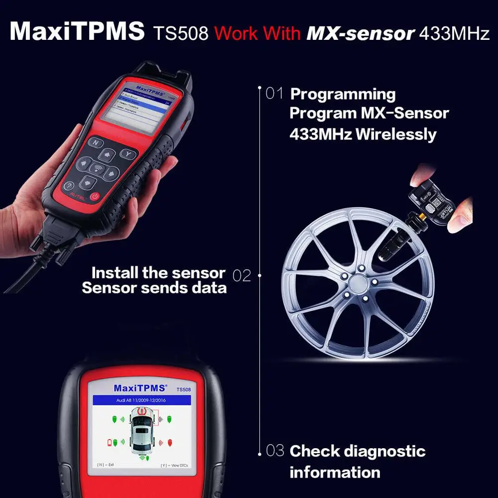 Autel MaxiTPMS TS508 TS501 TPMS диагностический инструмент давления в шинах лучше TS601 433 МГц 315 и