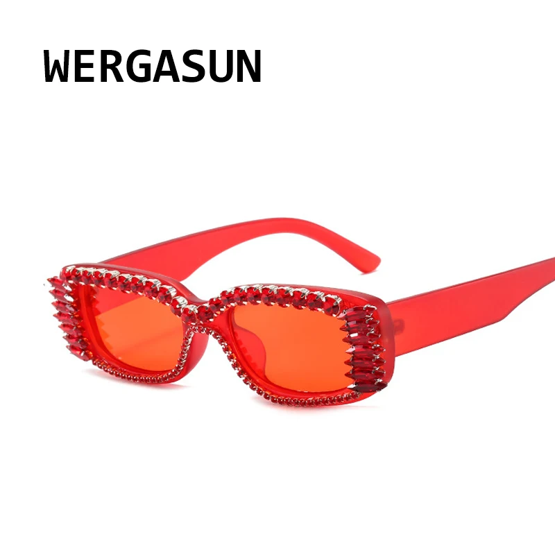 WERGASUN прямоугольные Стразы Солнцезащитные очки женские модные стимпанк