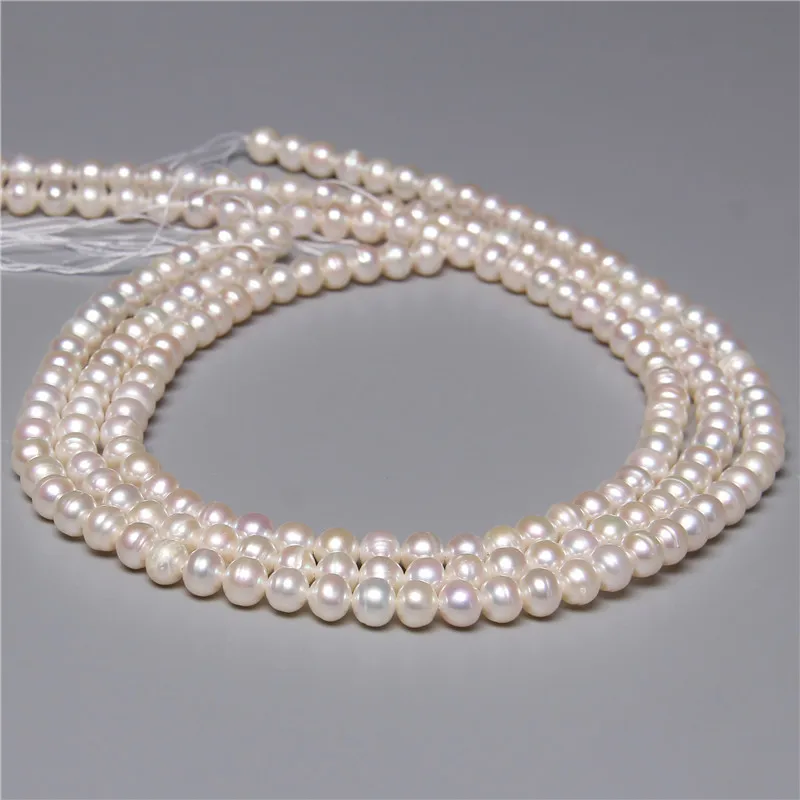 6-7mm Wholesale Real Round White 100% Natural Freshwater Loose Pearl Beads For Jewelry Making DIY Women Bracelet Necklace 14''