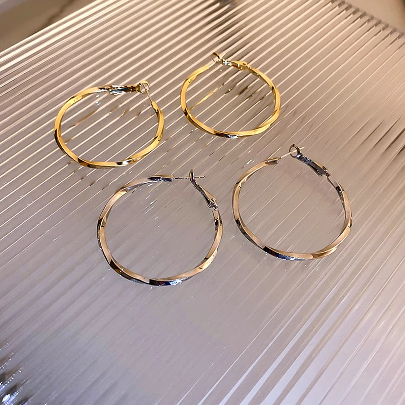 

Trendy Exquisite Geometric Twisted Big Circle Hoop Earrings for Women Girl Temperament Jewelry S925 Needle Birthday Party Gift